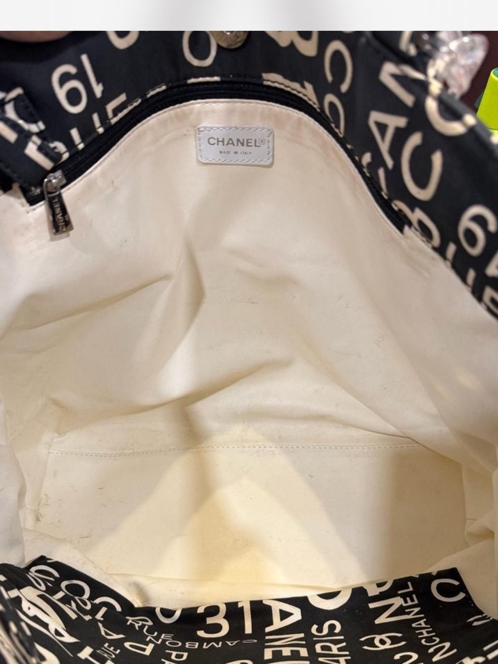 CHANEL Black & Cream Graphic Logo Tote Bag